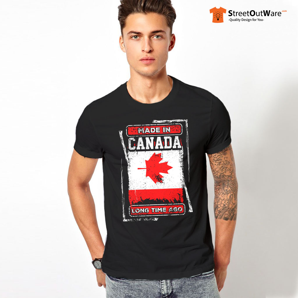 Canada Flag Patriot Born Distressed Novelty Gift Slim Fit T-Shirt