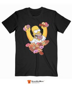 Homer Simpson Donut T Shirt Black