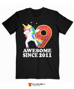 Dabbing Unicorn 9th Birthday Gift T Shirt Black